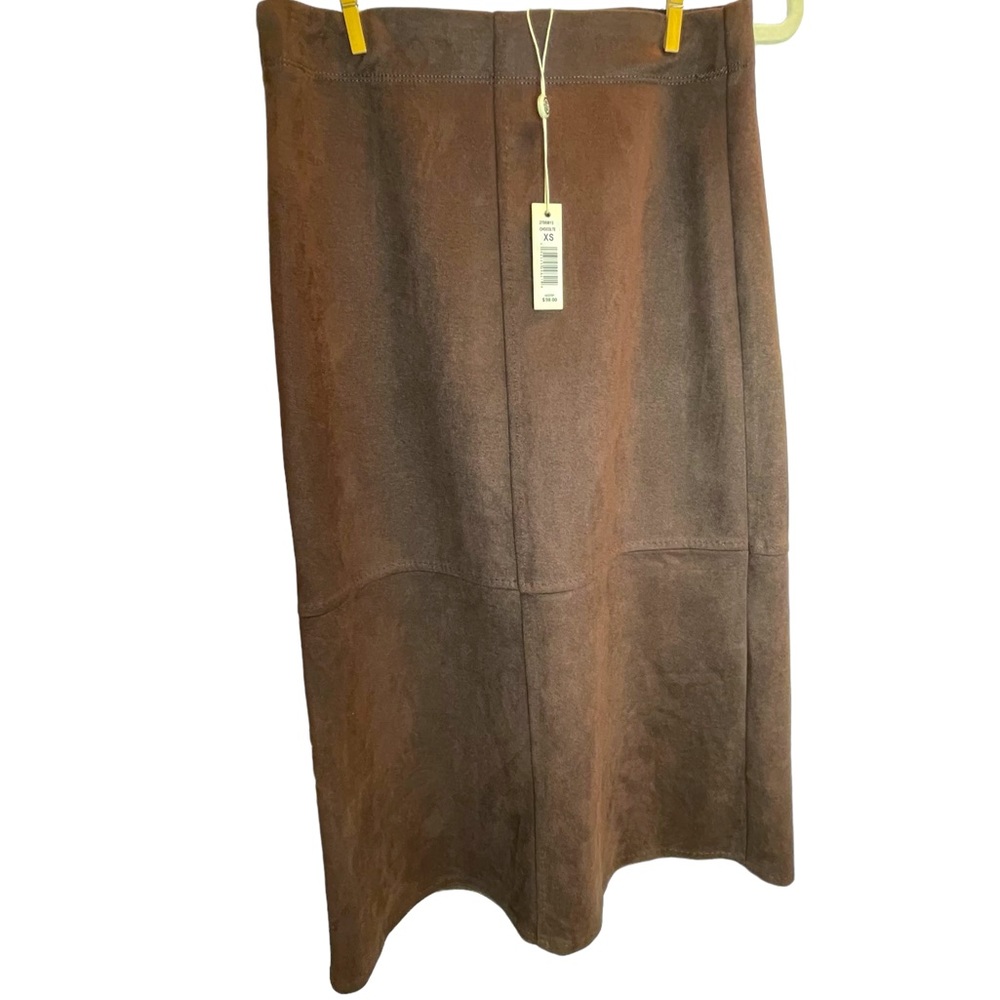 NWT! Max Studio Long Skirt Suede-like Finish Chocolate Brown Women’s Size XS